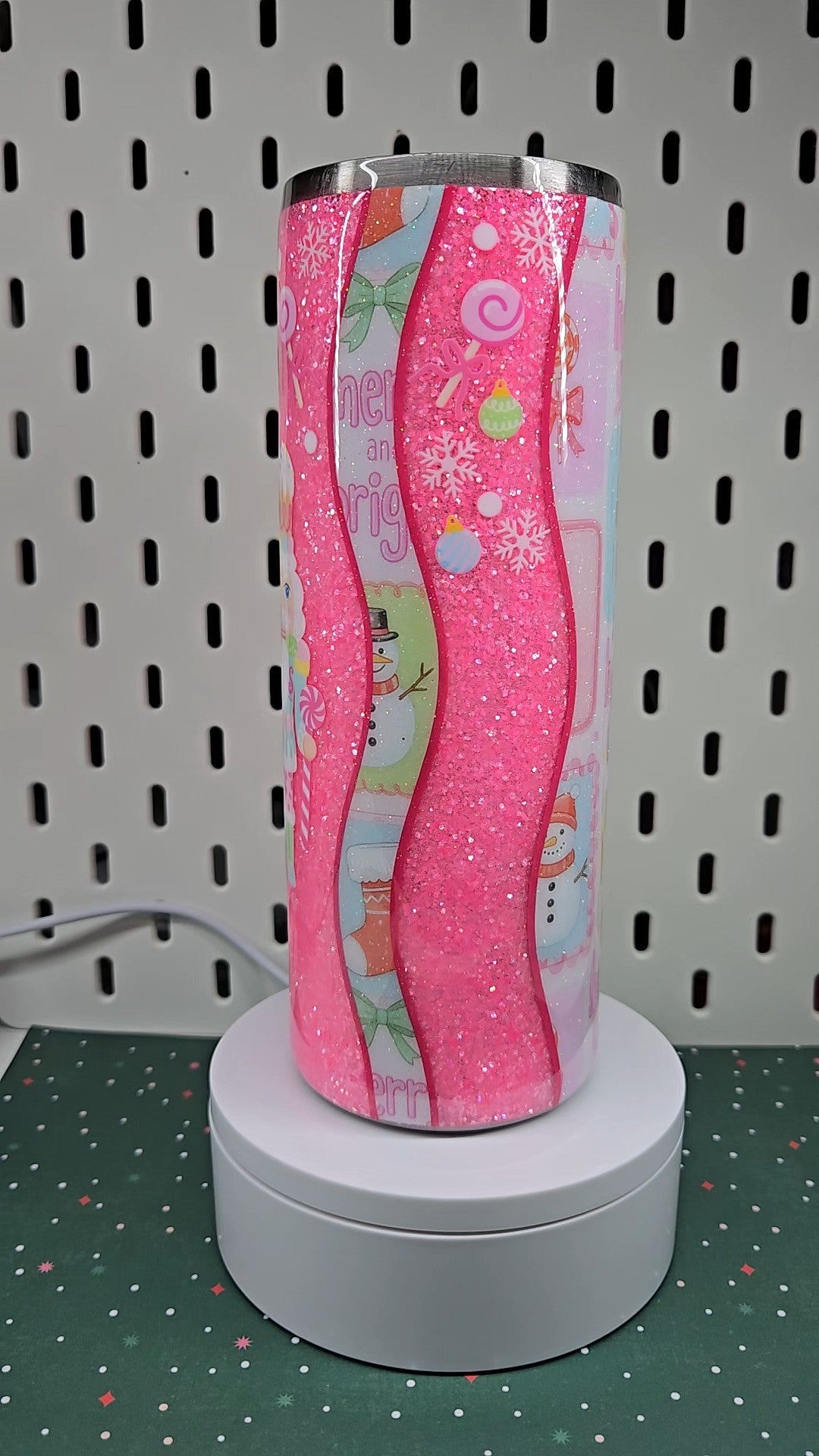 Pink Holiday Cheer Glitter Tumbler | Christmas Gingerbread & Nutcracker Cup | Handmade Epoxy Tumbler | Festive Winter Drinkware