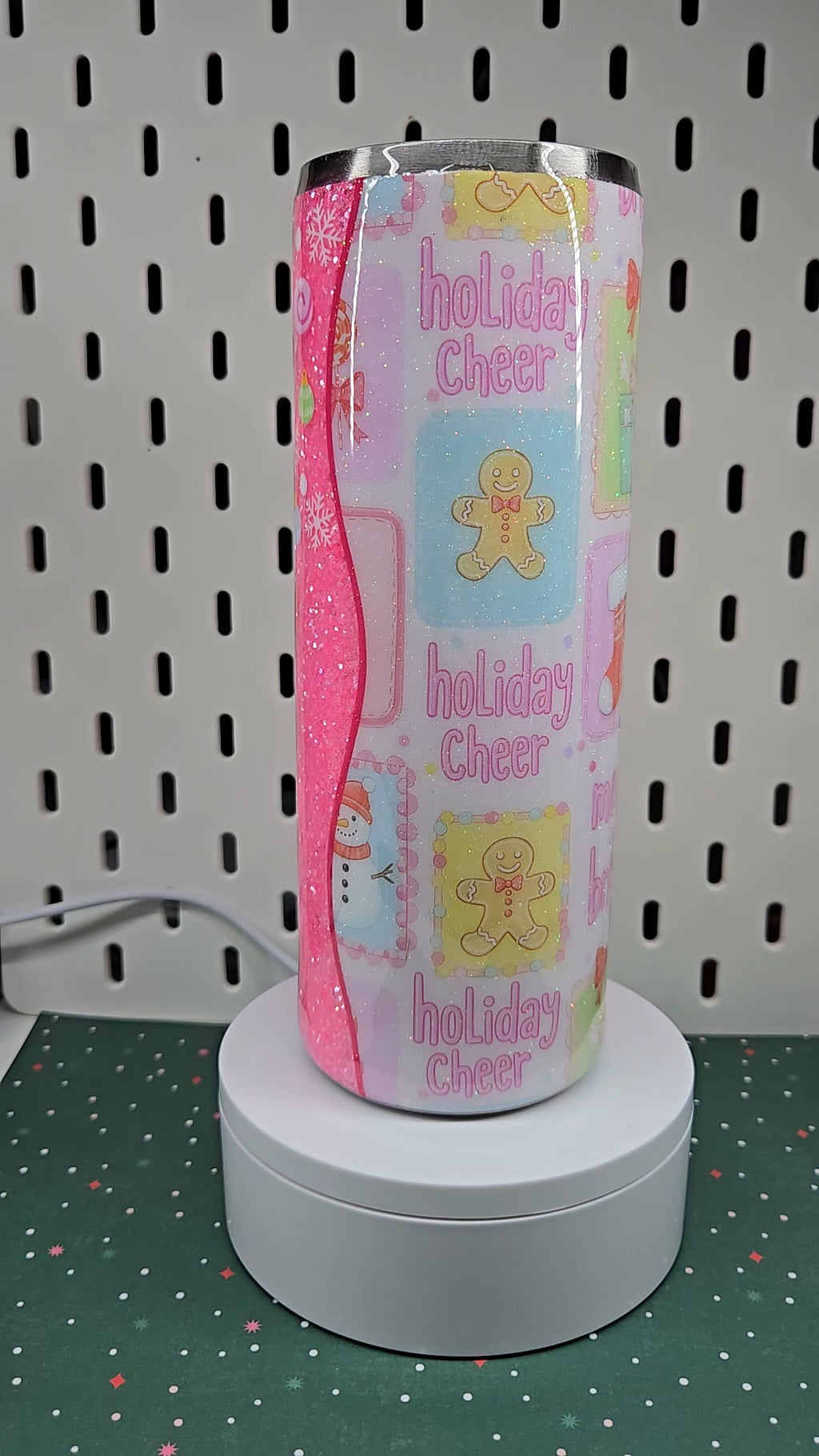 Pink Holiday Cheer Glitter Tumbler | Christmas Gingerbread & Nutcracker Cup | Handmade Epoxy Tumbler | Festive Winter Drinkware