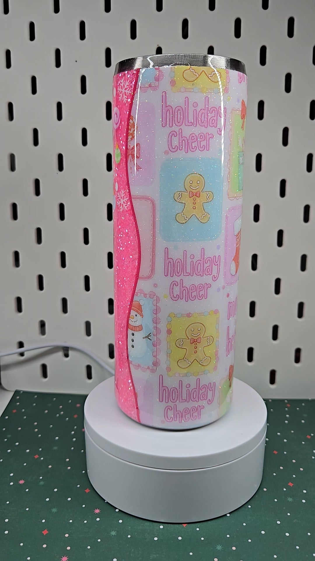 Pink Holiday Cheer Glitter Tumbler | Christmas Gingerbread & Nutcracker Cup | Handmade Epoxy Tumbler | Festive Winter Drinkware