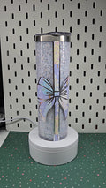 🎀 Elegant Holiday Bow Glitter Tumbler with Handle | Christmas Gift Mug | Handmade Epoxy Tumbler | Winter Sparkle Drinkware