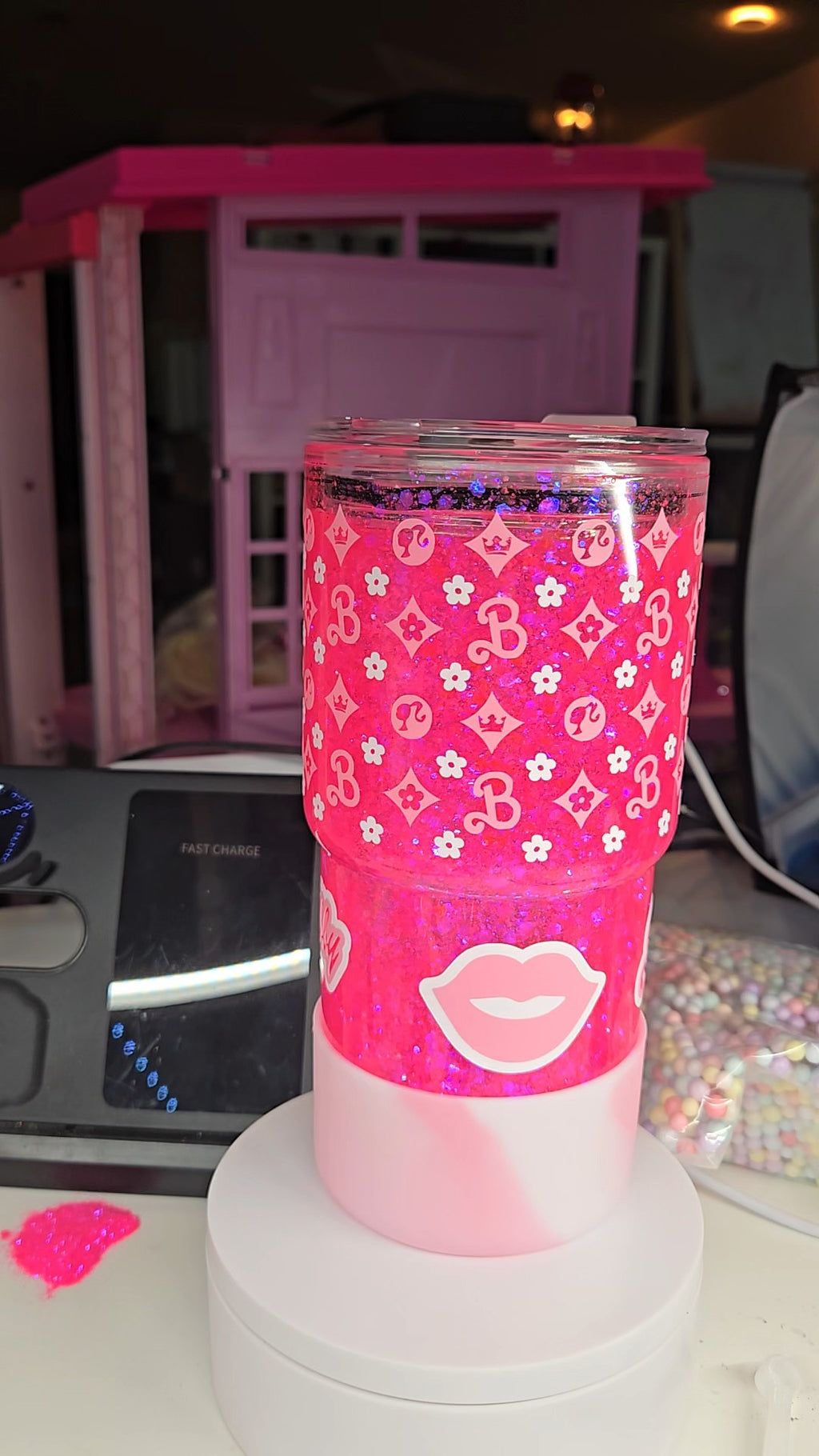Pink Barbie-Inspired Snow Globe Tumbler | 20oz Hogg Snow Globe Cup | Glam Glitter Tumbler | Personalized Pink Cup