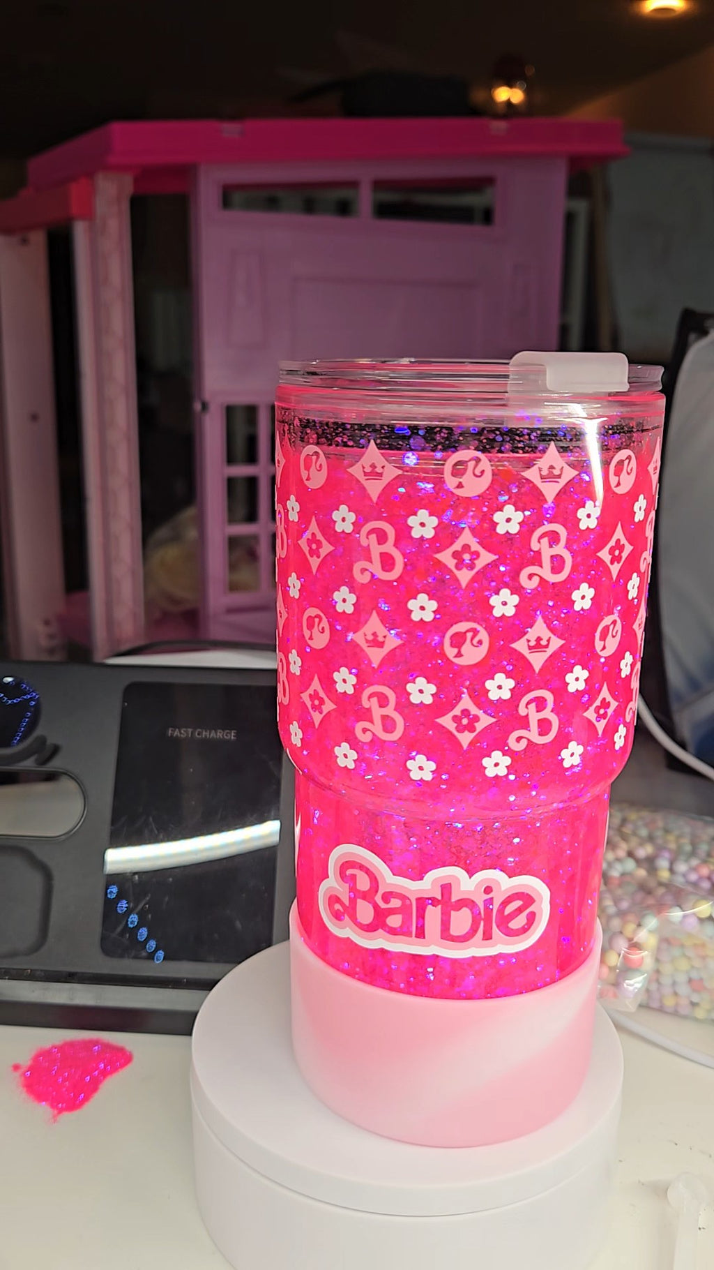 Pink Barbie-Inspired Snow Globe Tumbler | 20oz Hogg Snow Globe Cup | Glam Glitter Tumbler | Personalized Pink Cup