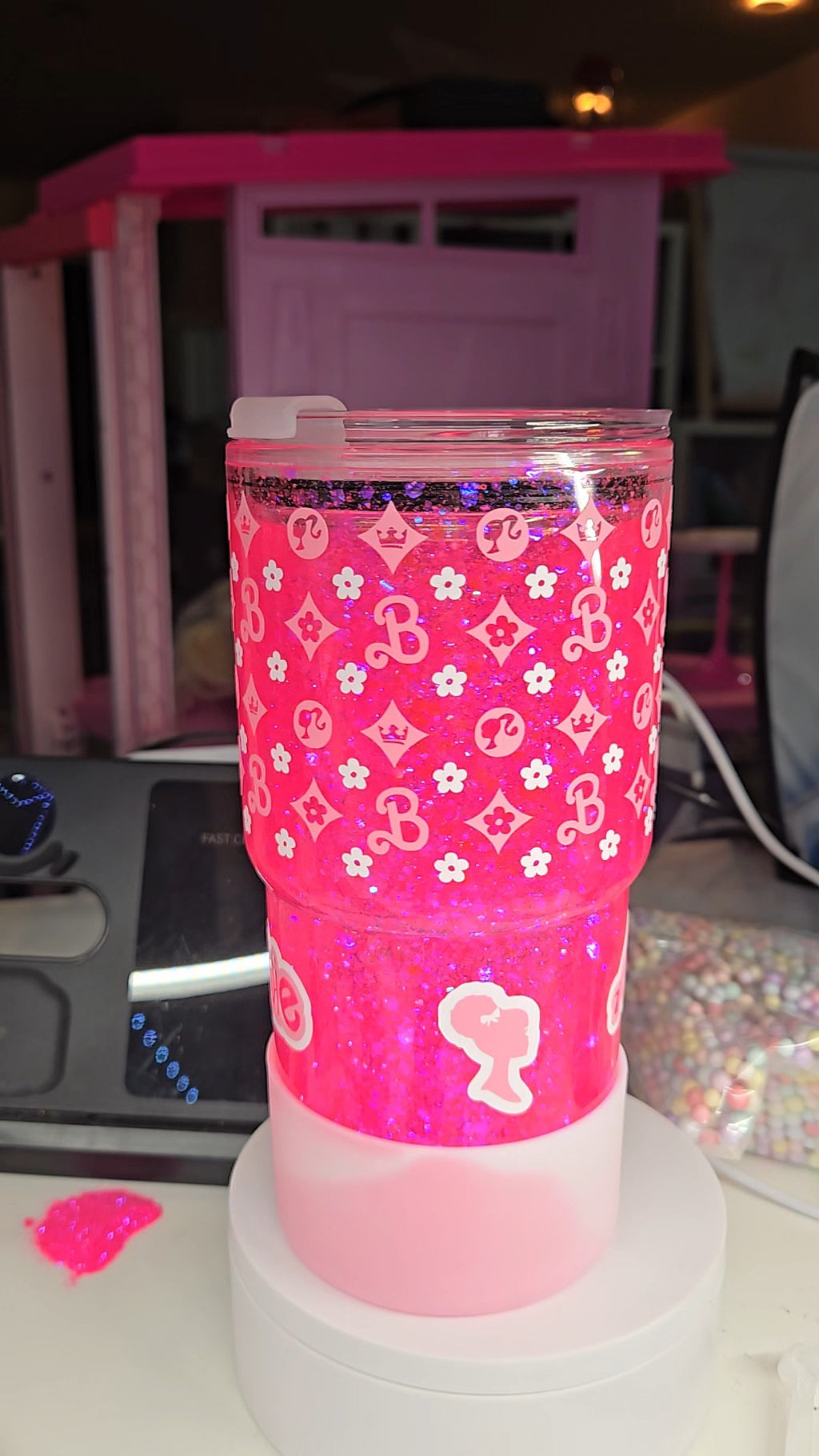 Pink Barbie-Inspired Snow Globe Tumbler | 20oz Hogg Snow Globe Cup | Glam Glitter Tumbler | Personalized Pink Cup