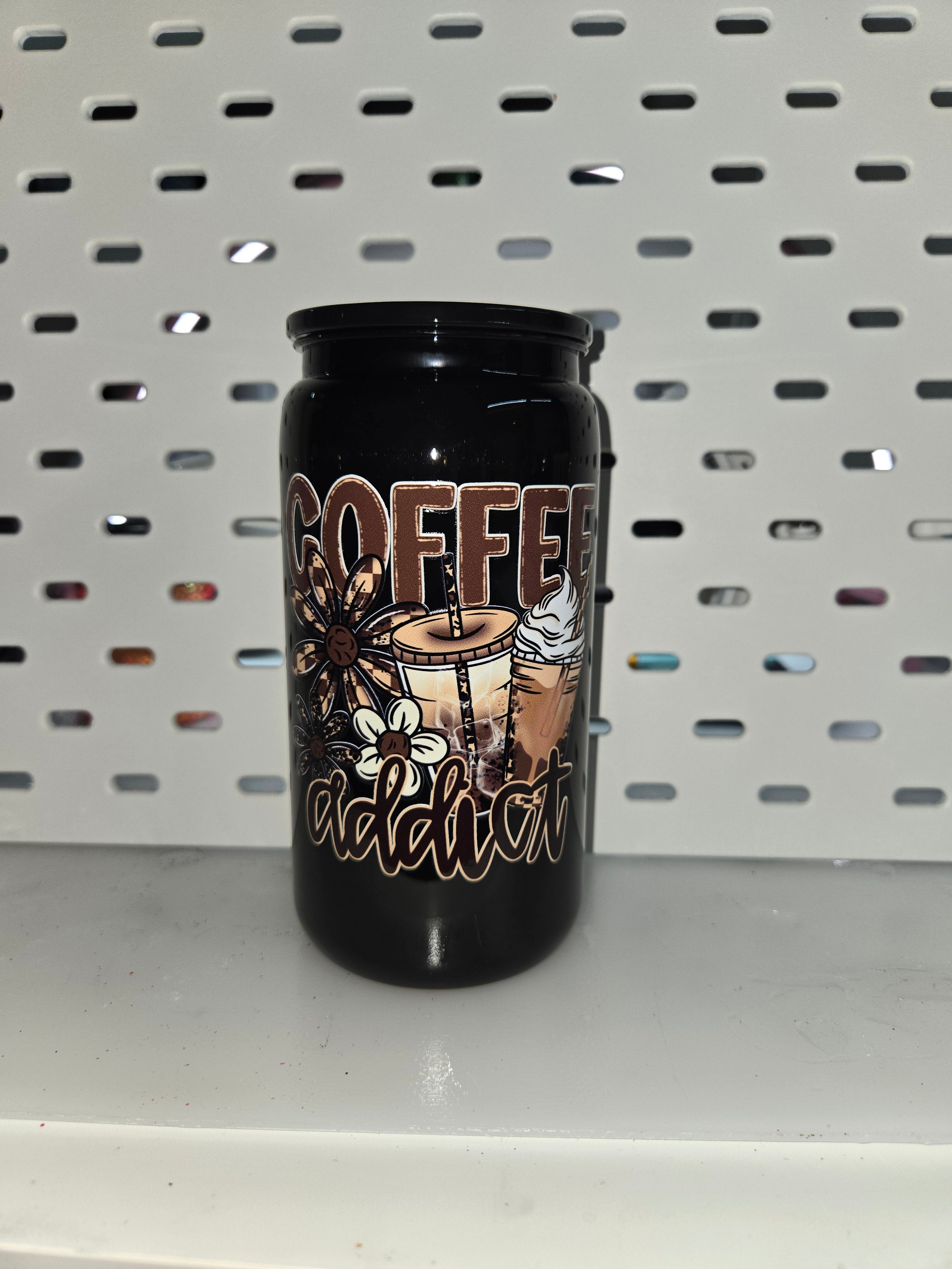 Coffee Addiction Glass Can Cup | Coffee Lover Glass Tumbler | Iced Coffee Cup | Cute Coffee Drinkware | Gift for Coffee Addict