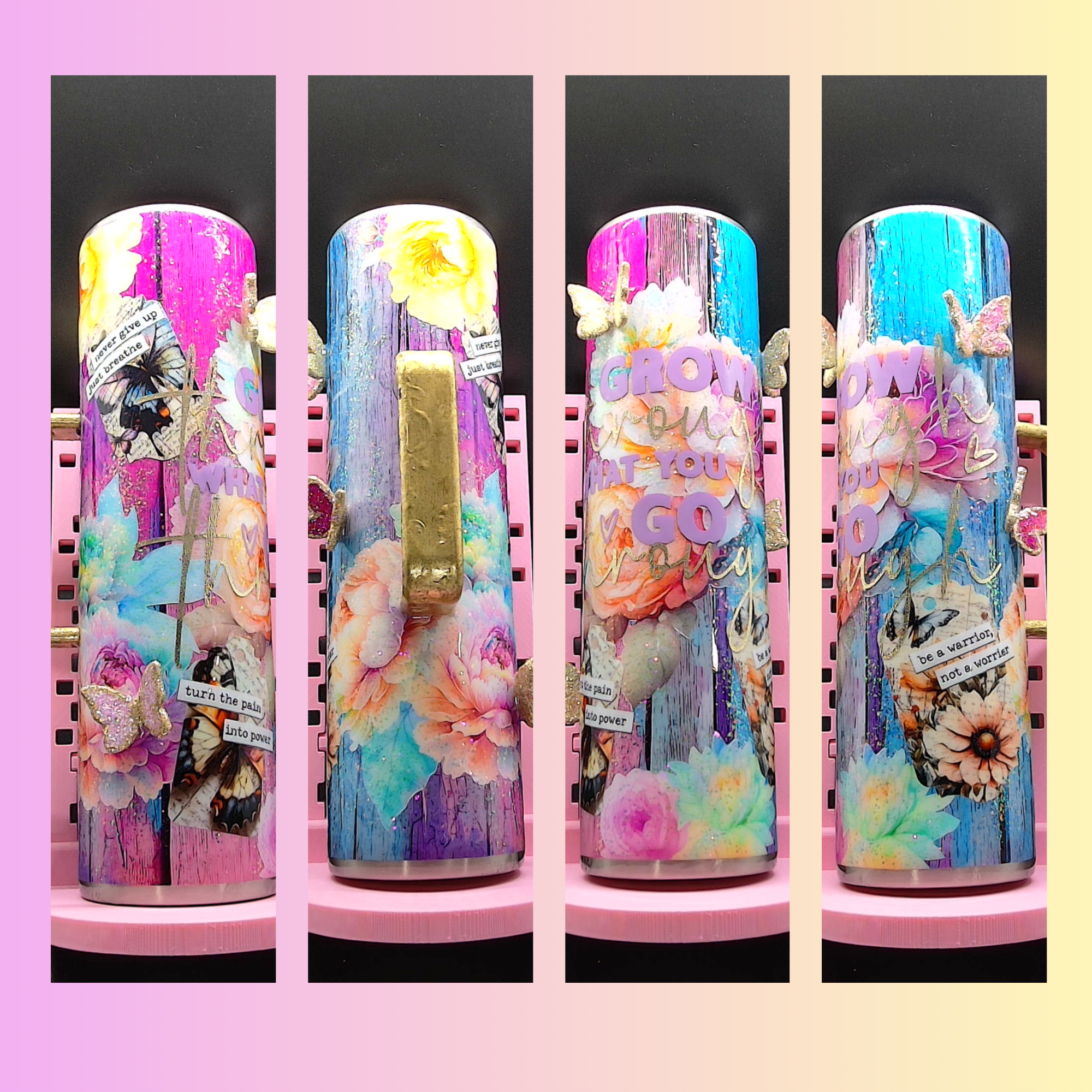 Grow Through What You Go Through – 32 oz Inspirational Butterfly Tumbler 🦋✨