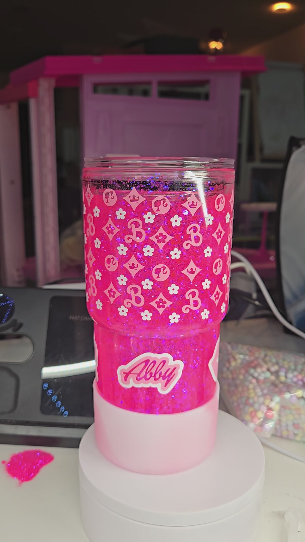 Pink Barbie-Inspired Snow Globe Tumbler | 20oz Hogg Snow Globe Cup | Glam Glitter Tumbler | Personalized Pink Cup