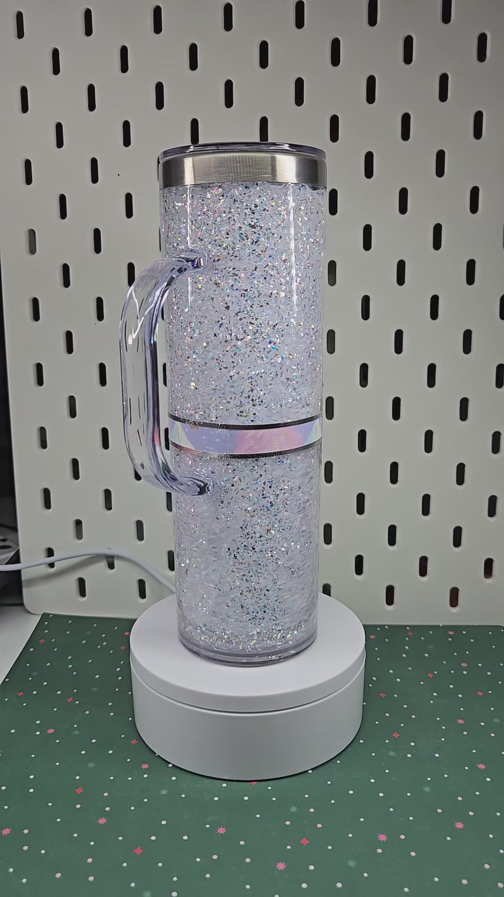 🎀 Elegant Holiday Bow Glitter Tumbler with Handle | Christmas Gift Mug | Handmade Epoxy Tumbler | Winter Sparkle Drinkware