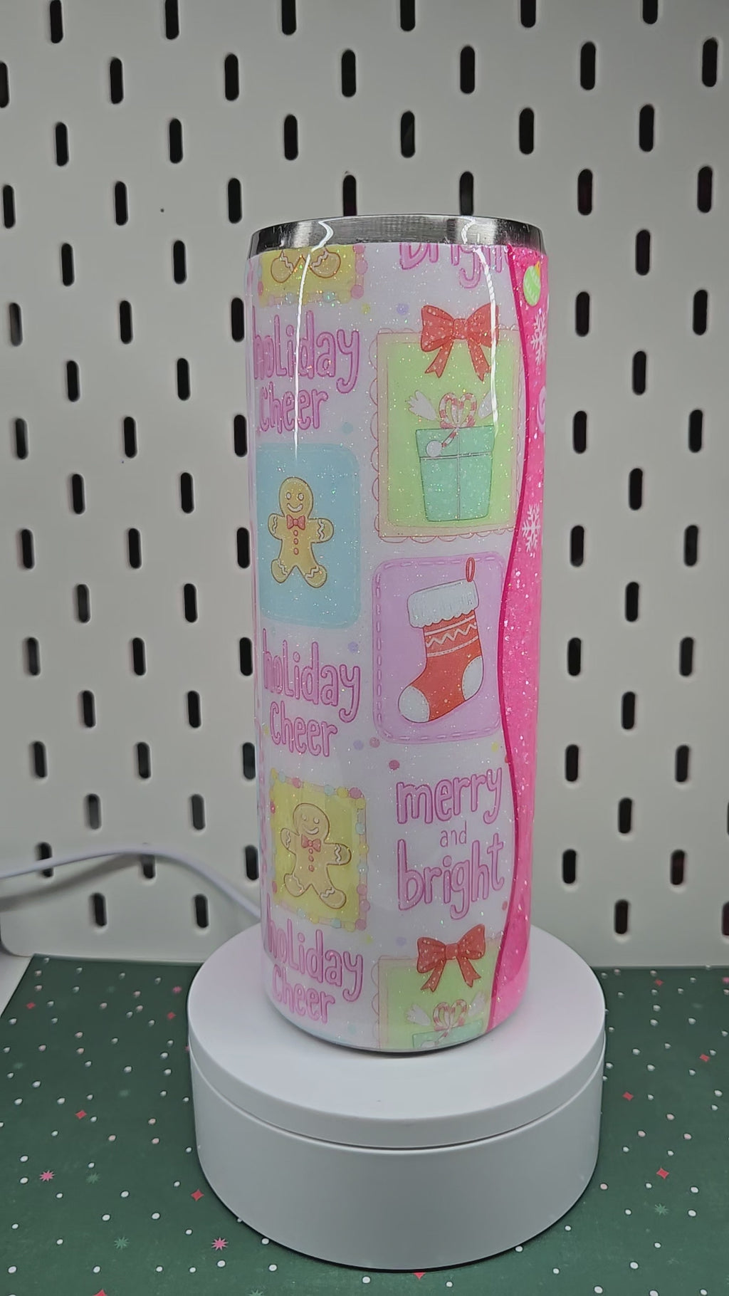 Pink Holiday Cheer Glitter Tumbler | Christmas Gingerbread & Nutcracker Cup | Handmade Epoxy Tumbler | Festive Winter Drinkware