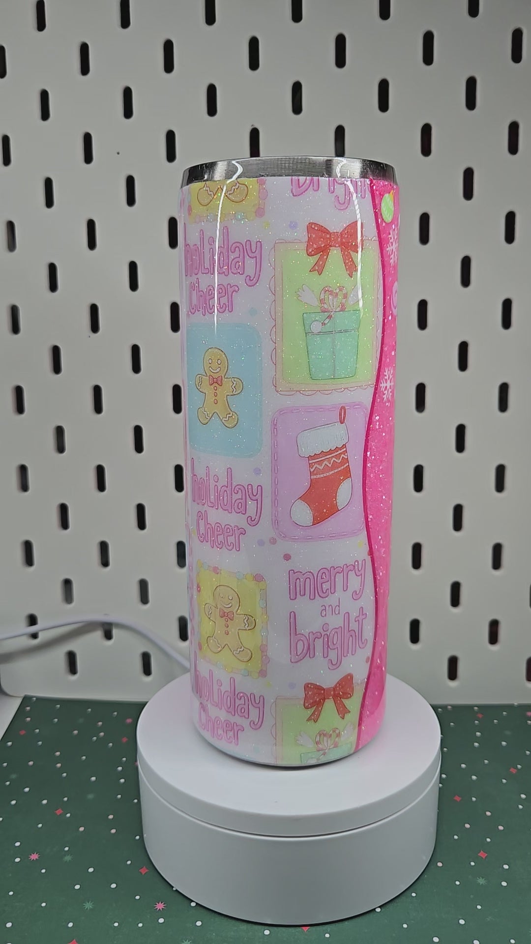 Pink Holiday Cheer Glitter Tumbler | Christmas Gingerbread & Nutcracker Cup | Handmade Epoxy Tumbler | Festive Winter Drinkware