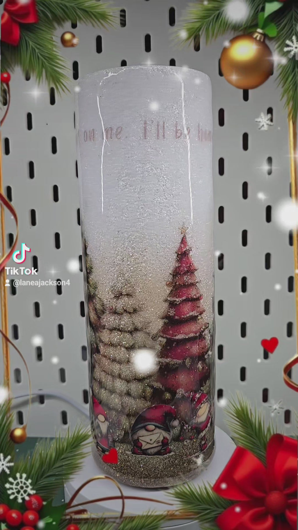 Christmas Gnome Snow Globe Tumbler | 30oz Hogg Tumbler | Handmade Glitter Epoxy Cup | Holiday Gift | Winter Gnome Drinkware