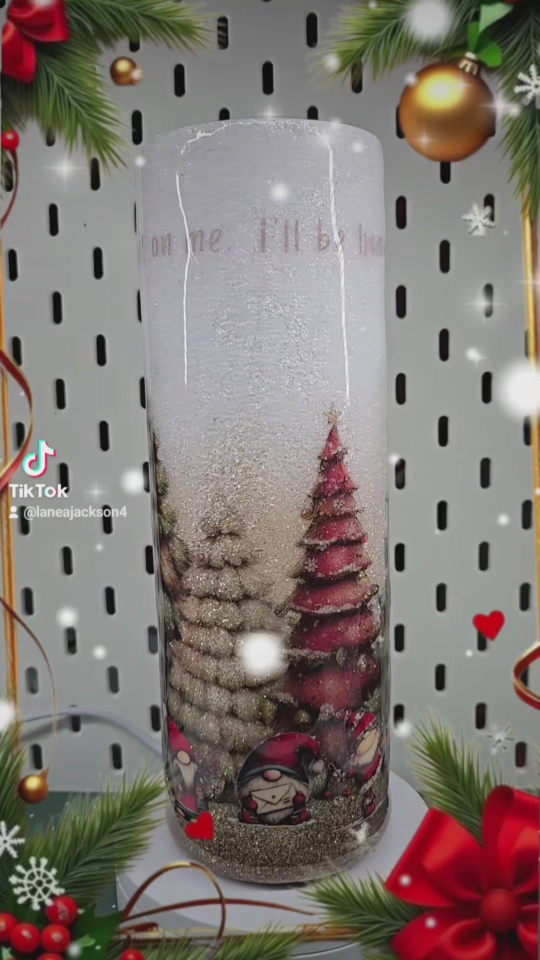 Christmas Gnome Snow Globe Tumbler | 30oz Hogg Tumbler | Handmade Glitter Epoxy Cup | Holiday Gift | Winter Gnome Drinkware