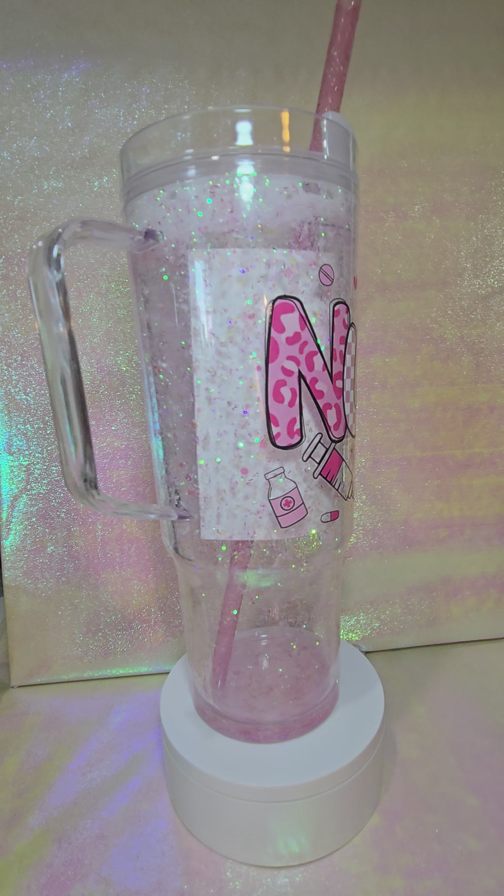 Nurse Snow Globe Tumbler 40oz | Pink Glitter Nurse Cup | Custom Nurse Gift | RN LPN CNA Appreciation | Blush Glitz Healthcare Tumbler