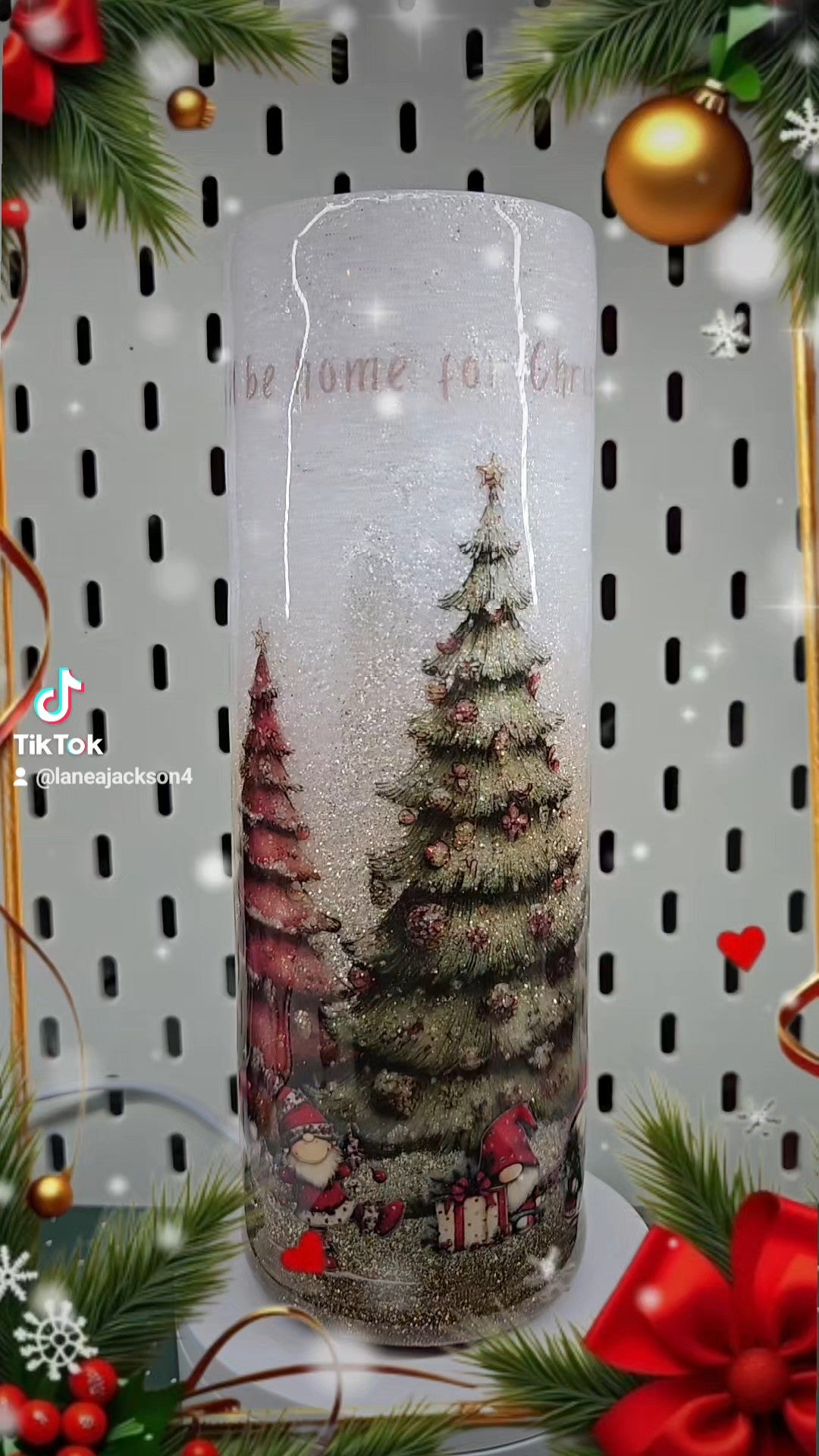 Christmas Gnome Snow Globe Tumbler | 30oz Hogg Tumbler | Handmade Glitter Epoxy Cup | Holiday Gift | Winter Gnome Drinkware