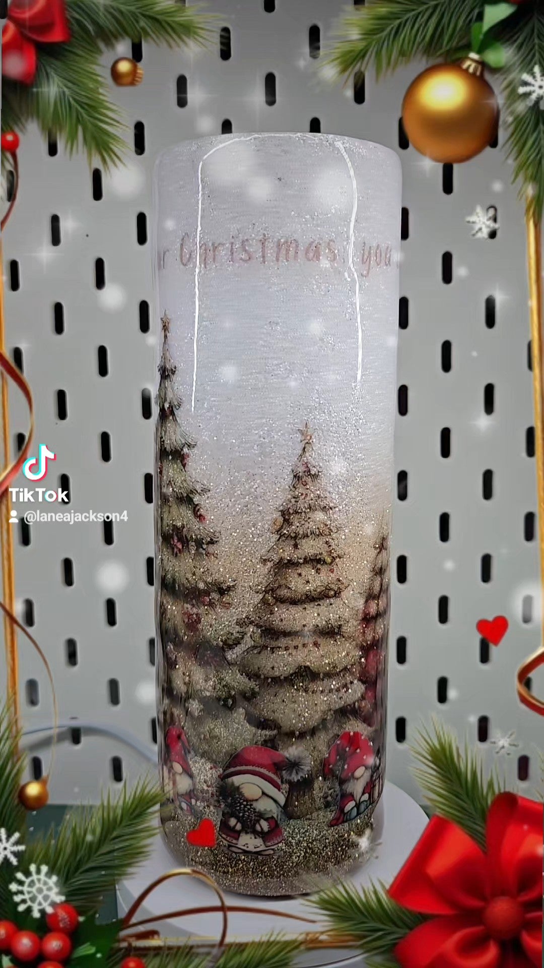 Christmas Gnome Snow Globe Tumbler | 30oz Hogg Tumbler | Handmade Glitter Epoxy Cup | Holiday Gift | Winter Gnome Drinkware