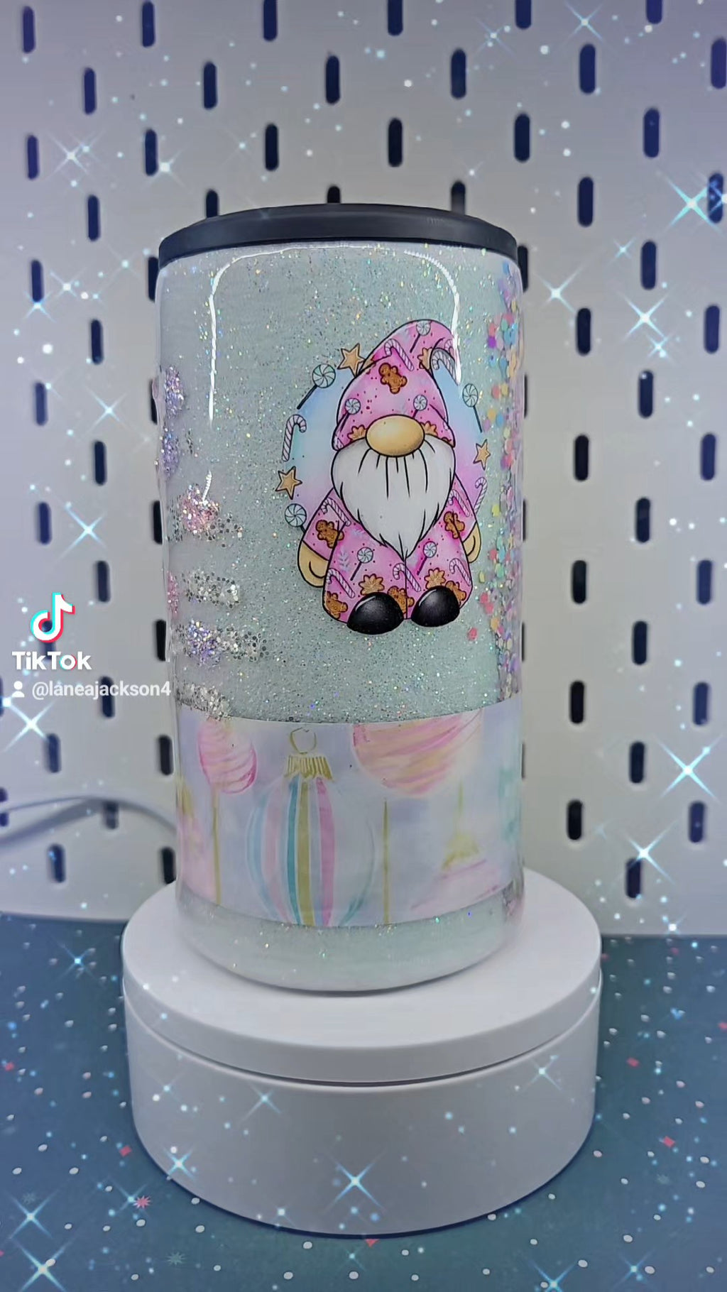 Pastel Christmas Gnome 4-in-1 Can Cooler | Custom Glitter Holiday Drinkware | Hogg Can Cooler | Christmas Gift